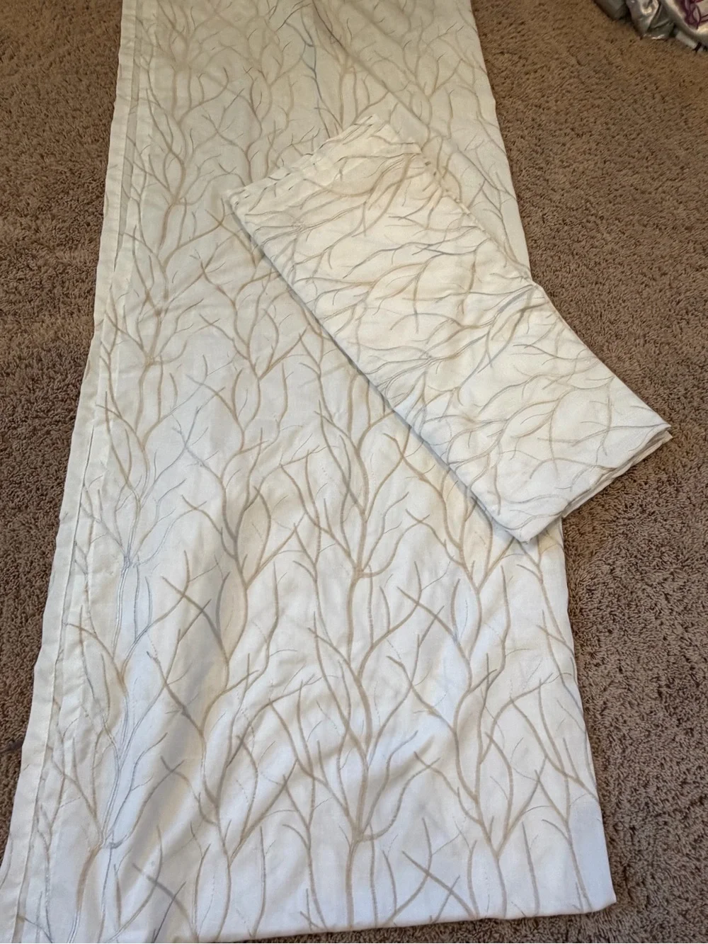 Set of 2 Twin Six Embroidered Curtains Tree Branch white tan 95 x 52 faux linen